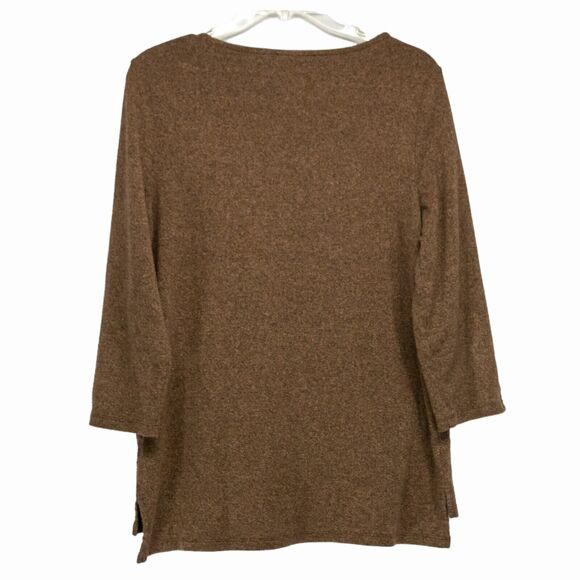 Women's XL RAFAELLA Brown Sweater with Gold Accents 3/4 Length Sleeves - Picture 2 of 5